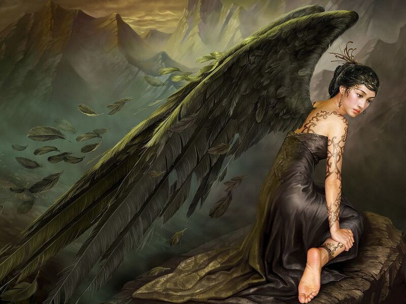 Angel with Black Wings — Dramatic, Digital Art
