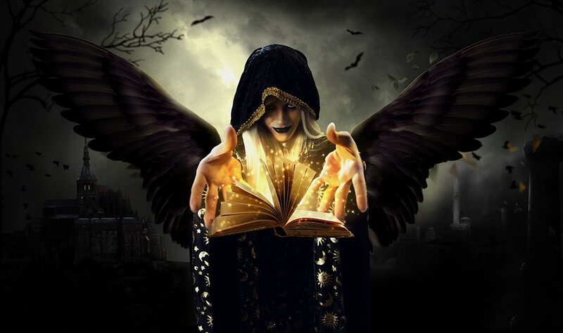 Angel with Black Wings — Dramatic, Night, Digital Art, Book, Castle