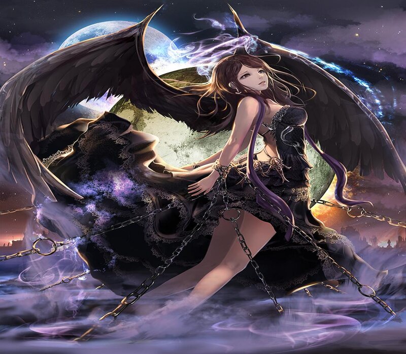 Angel with Black Wings — Dramatic, Night, Digital Art, Chains