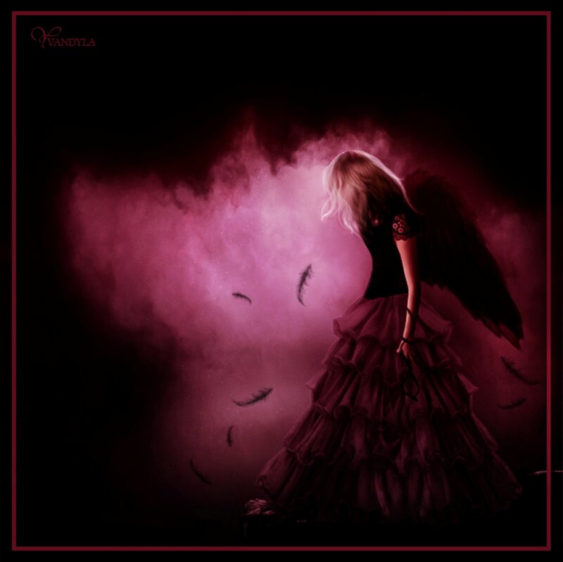Angel with Black Wings — Dramatic, Night, Digital Art, Dress, Feathers