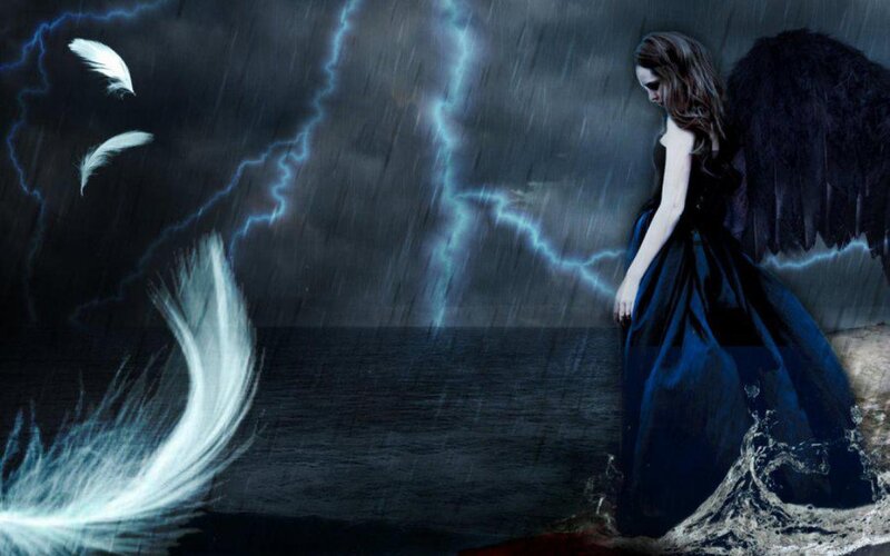 Angel with Black Wings — Dramatic, Night, Digital Art, Feathers