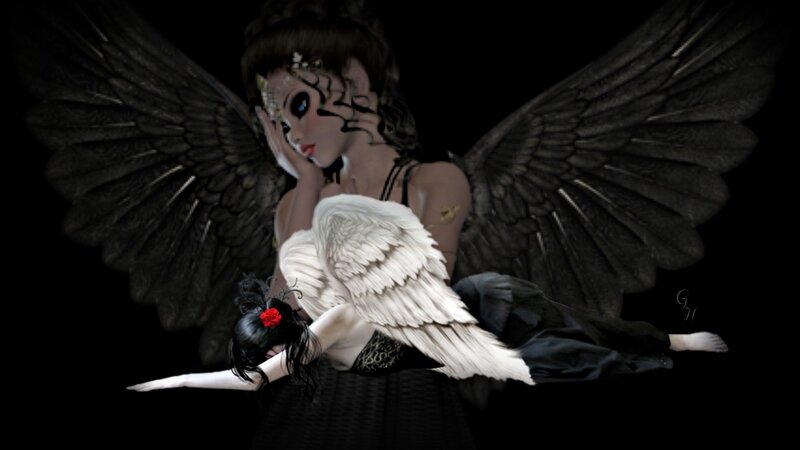 Angel with Black Wings — Dramatic, Night, Digital Art, Mask