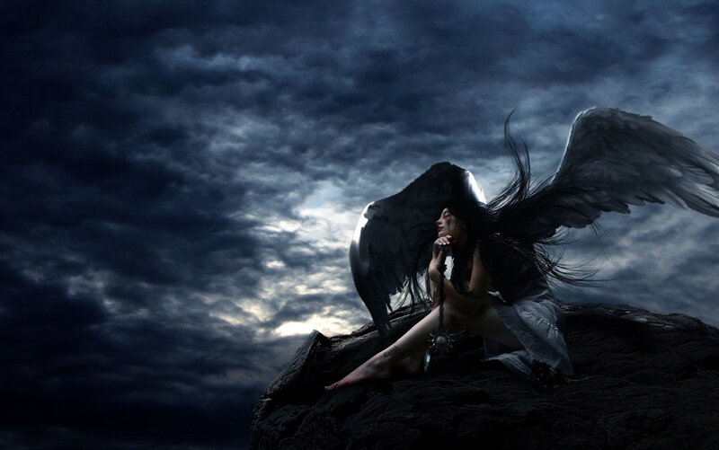 Angel with Black Wings — Dramatic, Night, Digital Art, Rock
