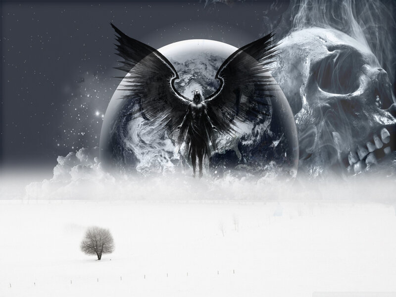 Angel with Black Wings — Dramatic, Night, Digital Art, Skull
