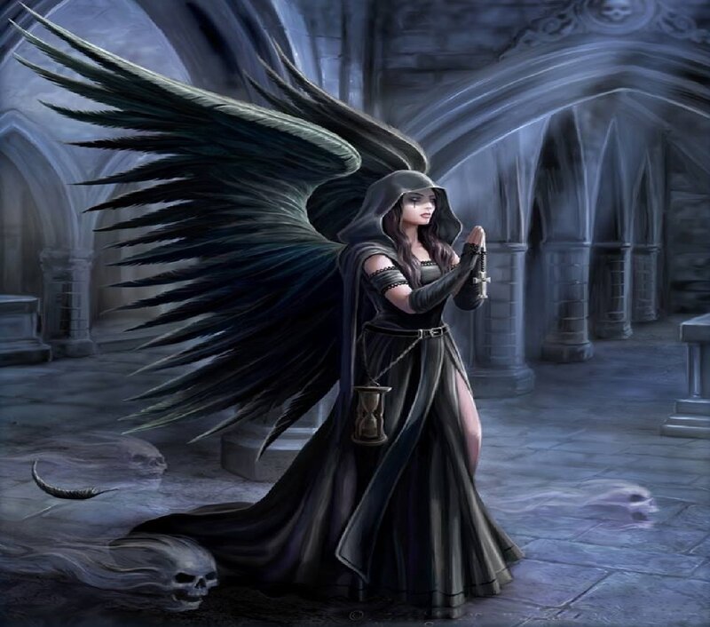 Angel with Black Wings — Dramatic, Night, Digital Art, Skulls