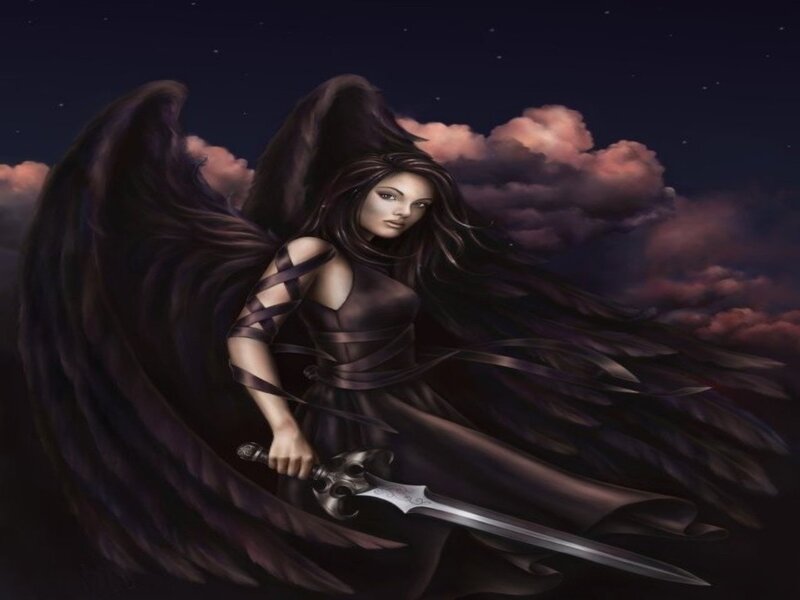 Angel with Black Wings — Dramatic, Night, Digital Art, Sword