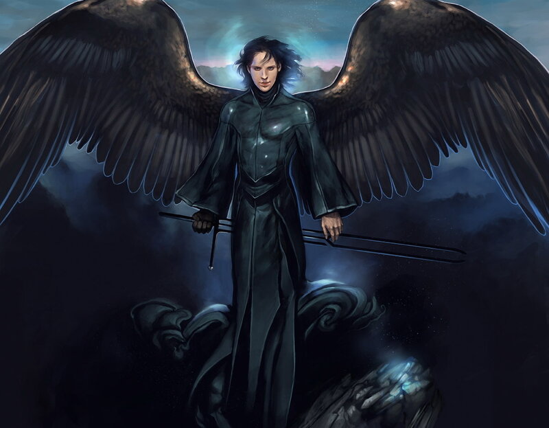 Angel with Black Wings — Dramatic, Night, Digital Art