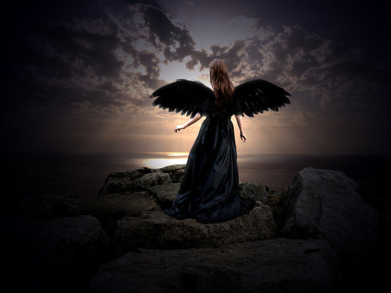 Angel with Black Wings — Dramatic, Sunset, Digital Art
