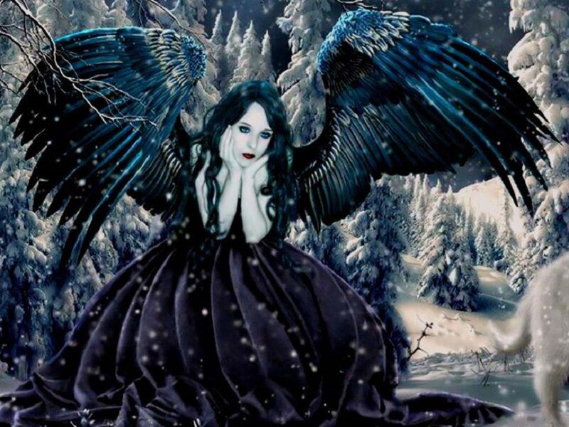 Angel with Black Wings — Dramatic, Winter, Digital Art