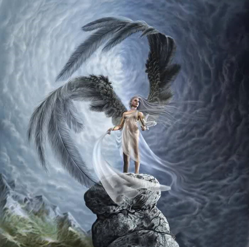 Angel with Black Wings — Gray, Dramatic, Digital Art, Rock