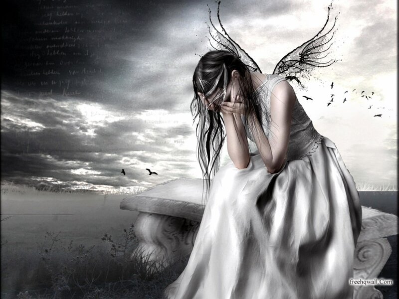 Angel with Black Wings — Gray, Dramatic, Digital Art