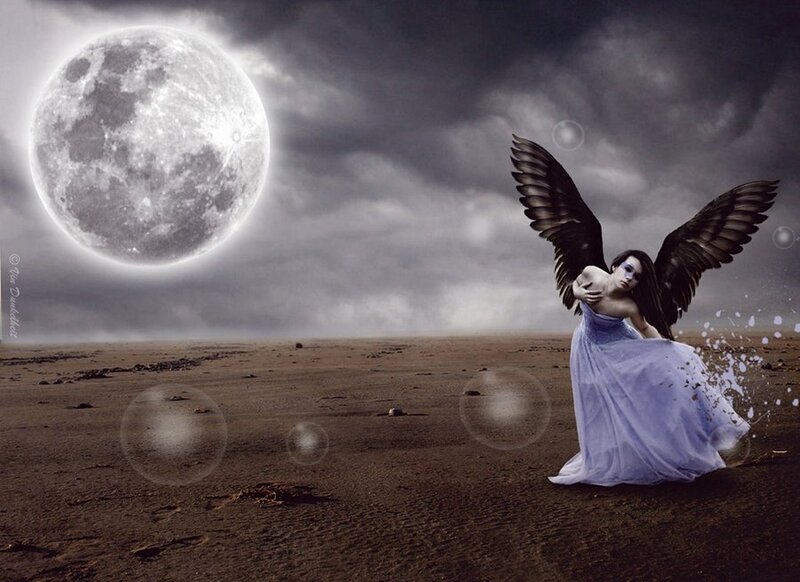 Angel with Black Wings — Gray, Dramatic, Night
