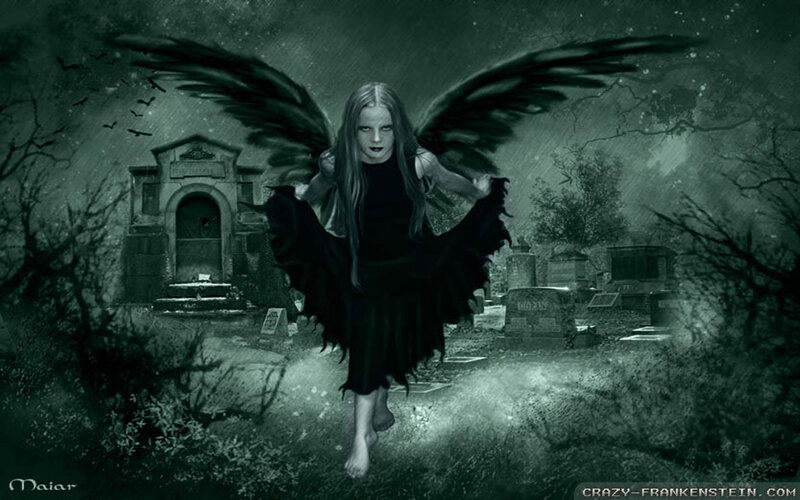 Angel with Black Wings — Green, Dark, Night