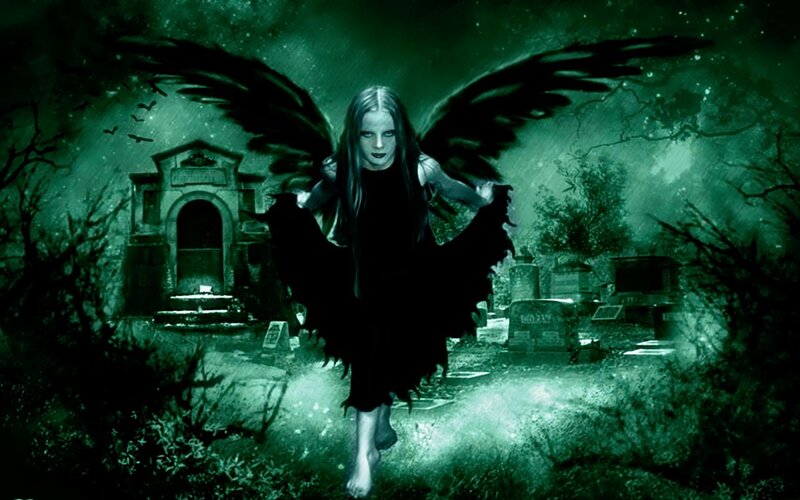 Angel with Black Wings — Green, Dark