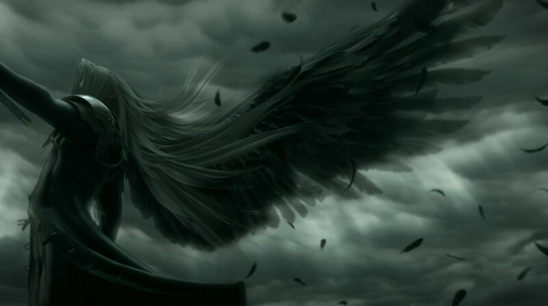 angel with black wings in storm