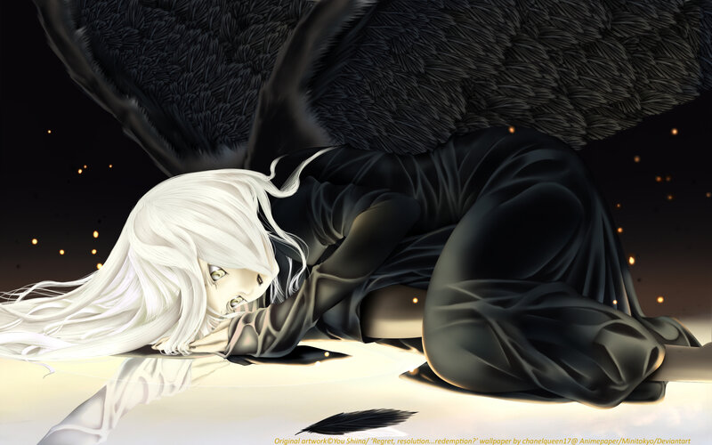 angel with black wings lying down
