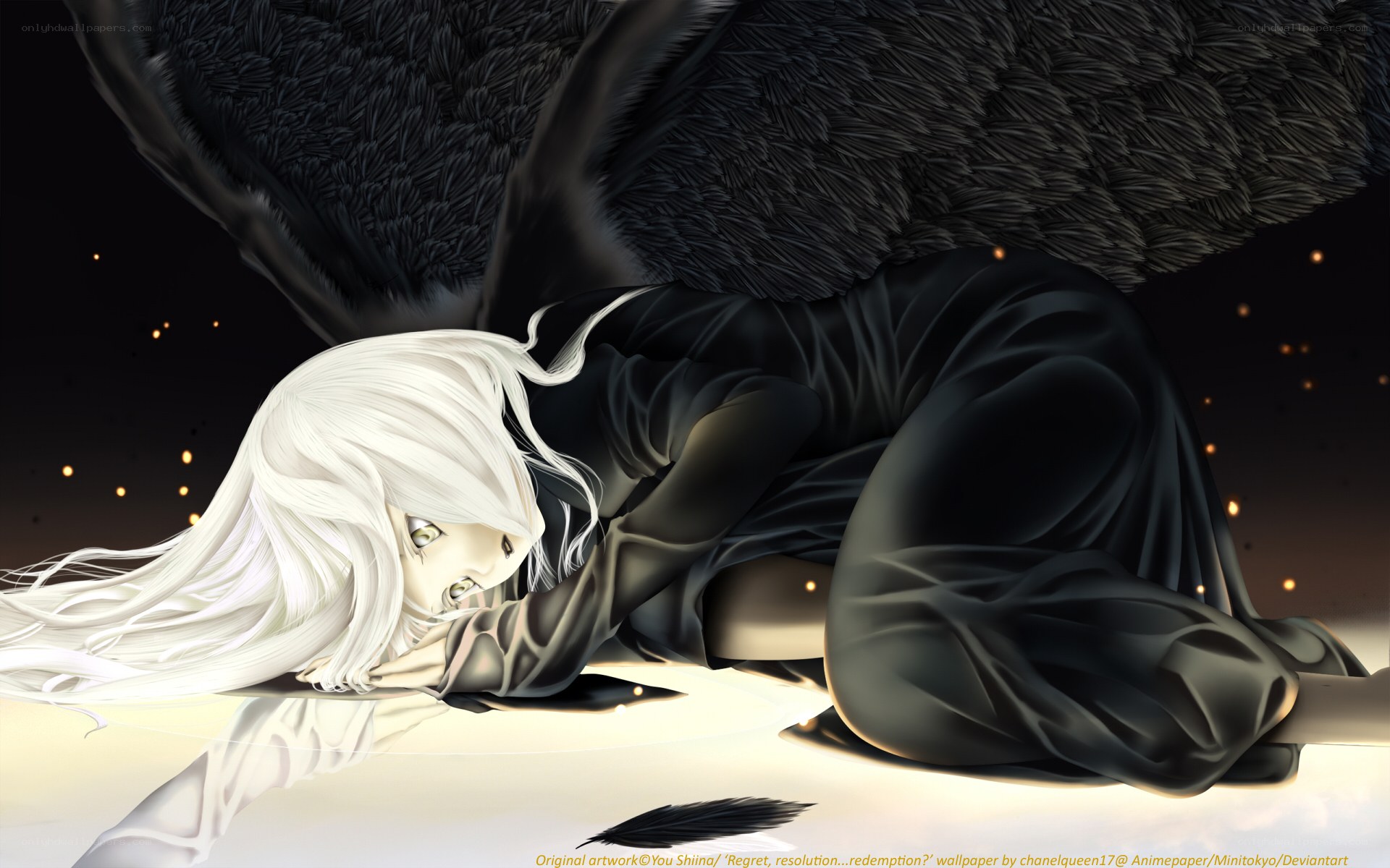 angel with black wings lying down