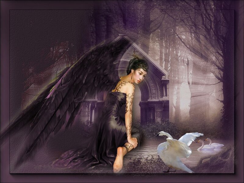 Angel with Black Wings — Purple, Dramatic, Night, Digital Art