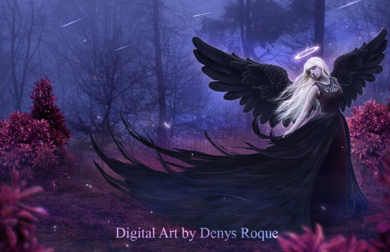 Angel with Black Wings — Purple, Mystical, Night