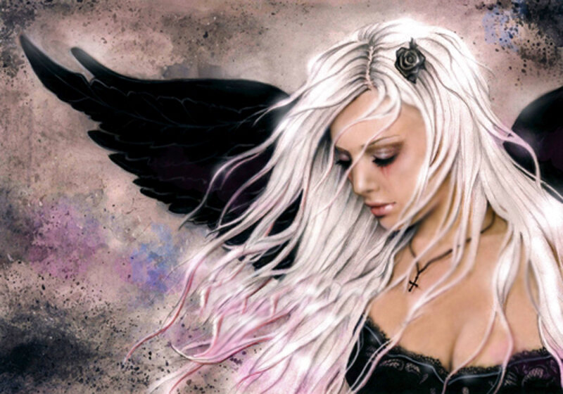 Angel with Black Wings — White, Dramatic, Digital Art, Rose