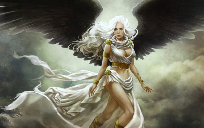 Angel with Black Wings — White, Dramatic, Digital Art