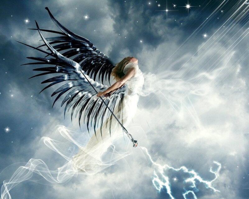 Angel with Black Wings — White, Dramatic, Night