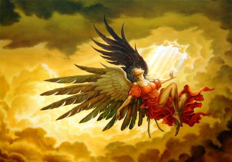 Angel with Black Wings — Yellow, Dramatic, Sunset