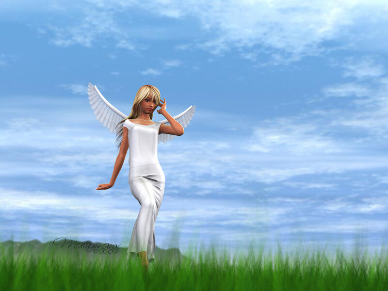 Angel with Blonde Hair — Green