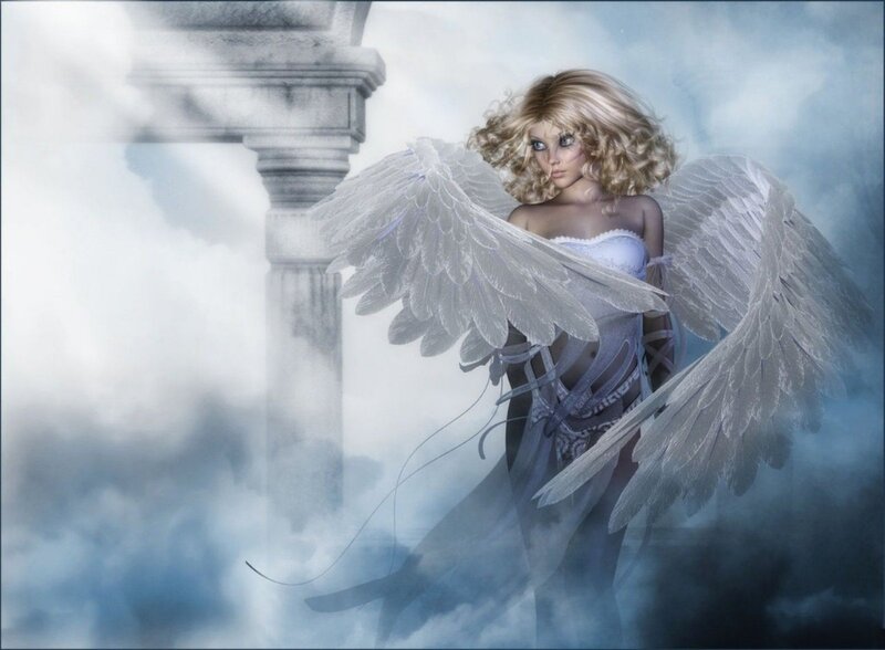 Angel with Blonde Hair — White, Dramatic, Digital Art