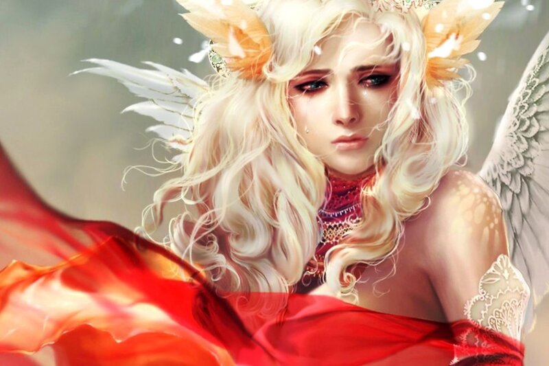 Angel with Blonde Hair — White, Dramatic, Digital Art, Wings