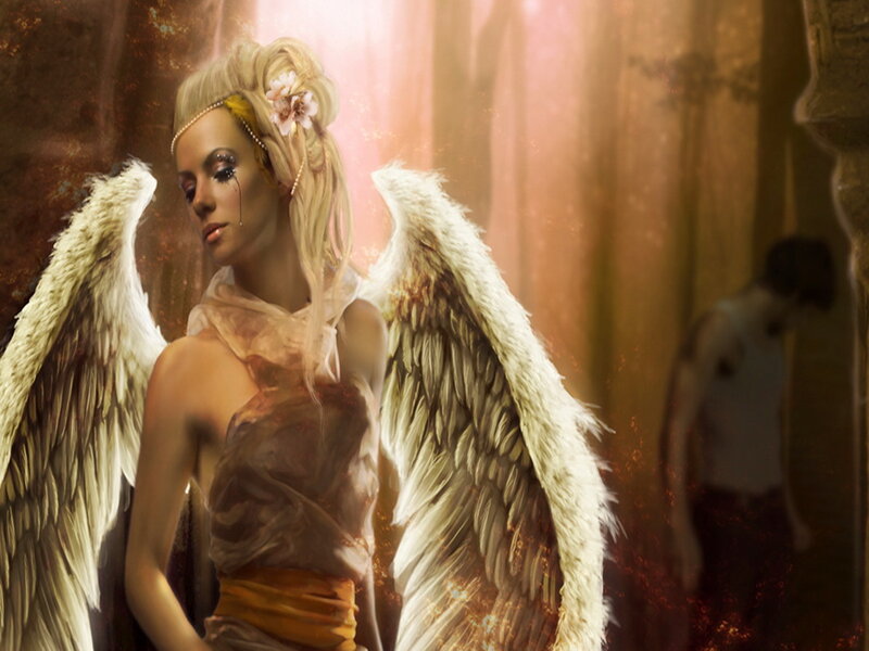 Angel with Blonde Hair — White, Dramatic