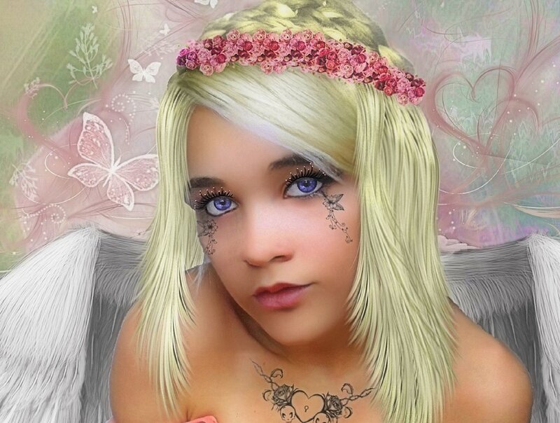 Angel with Blonde Hair — White, Dreamy