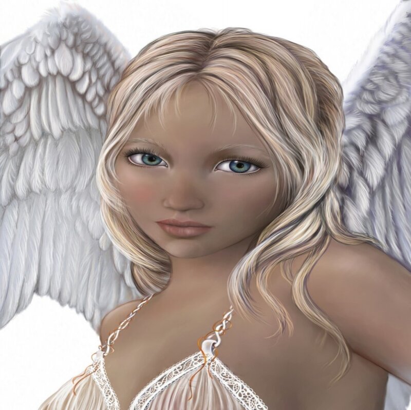Angel with Blonde Hair — White, Serene
