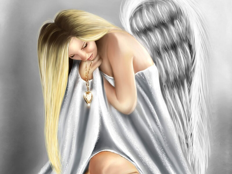 Angel with Blonde Hair — White