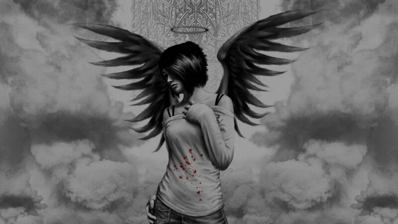 angel with blood-stained shirt
