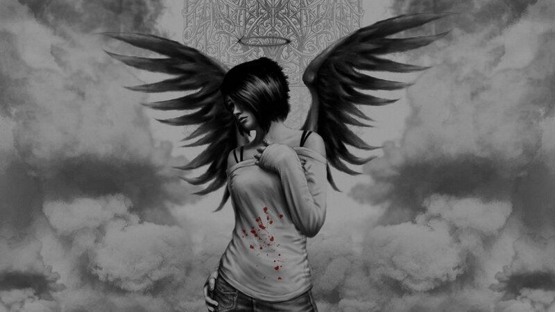 angel with blood-stained shirt