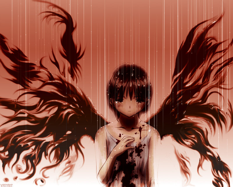 Angel with blood-stained wings