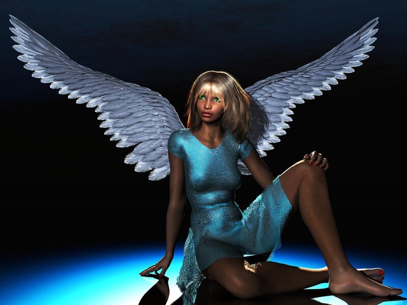angel with blue dress and wings