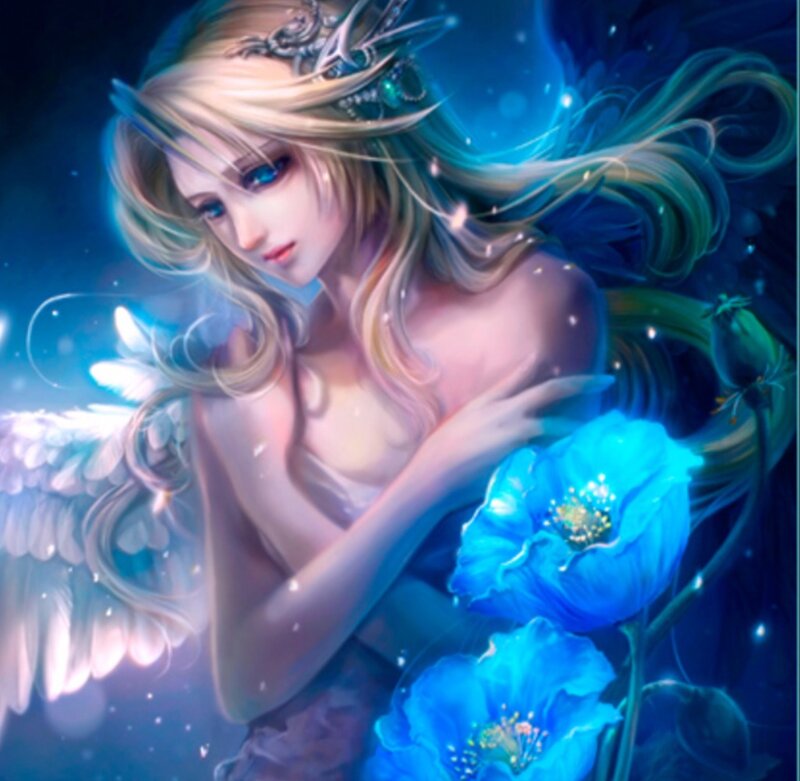 Angel with Blue Flowers — Serene