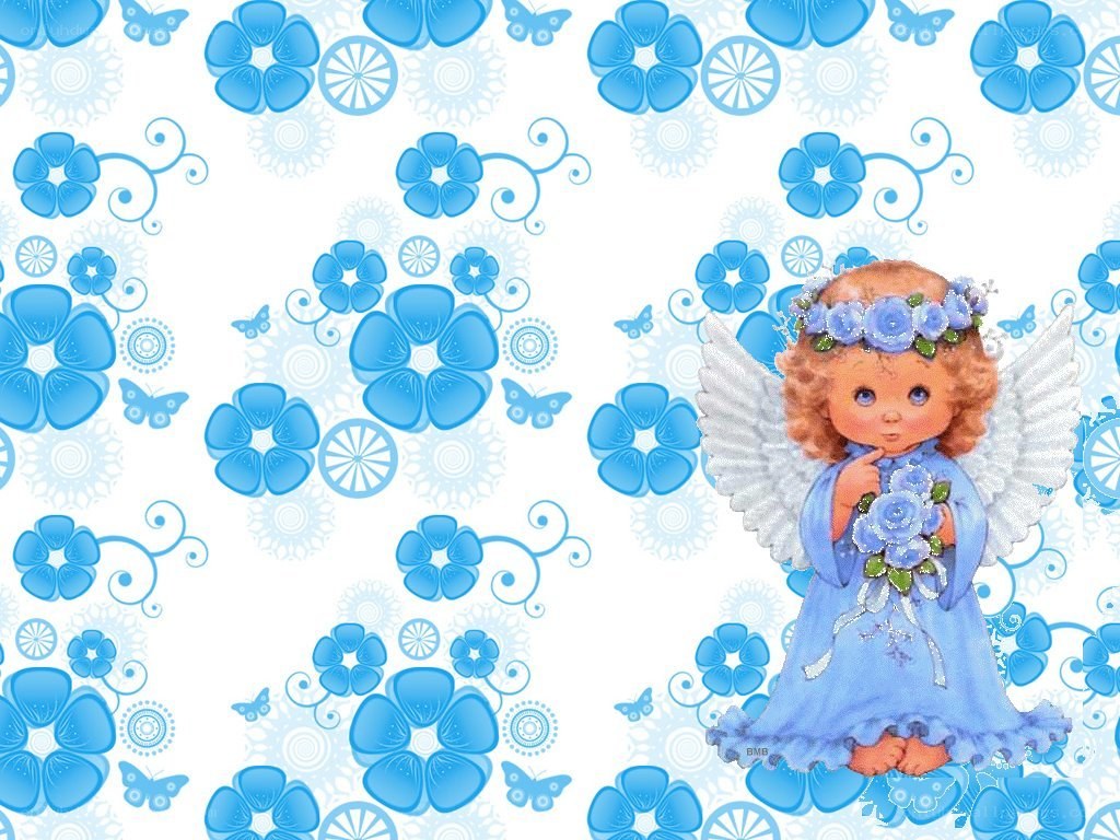 Angel with blue flowers