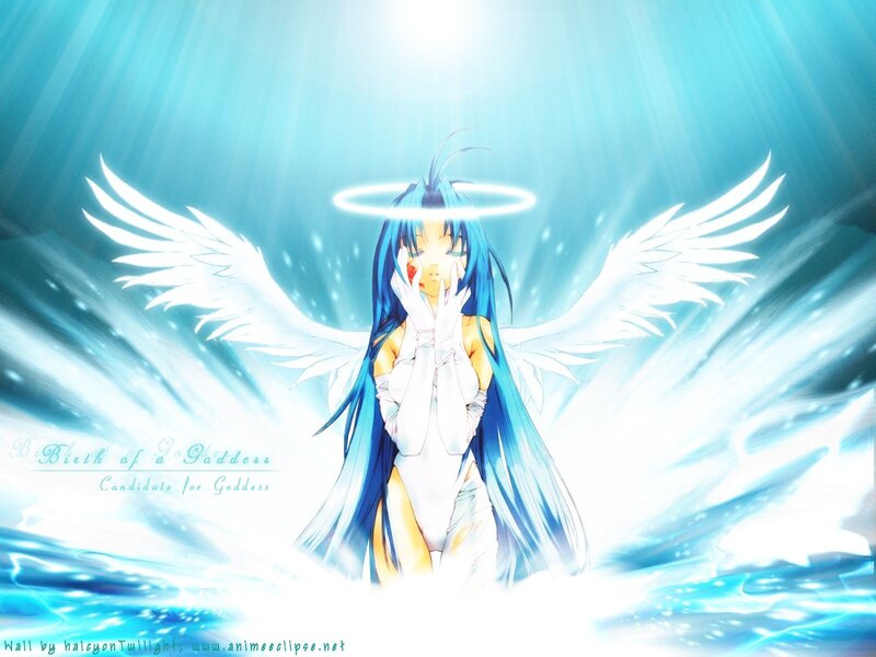 Angel with blue hair and wings