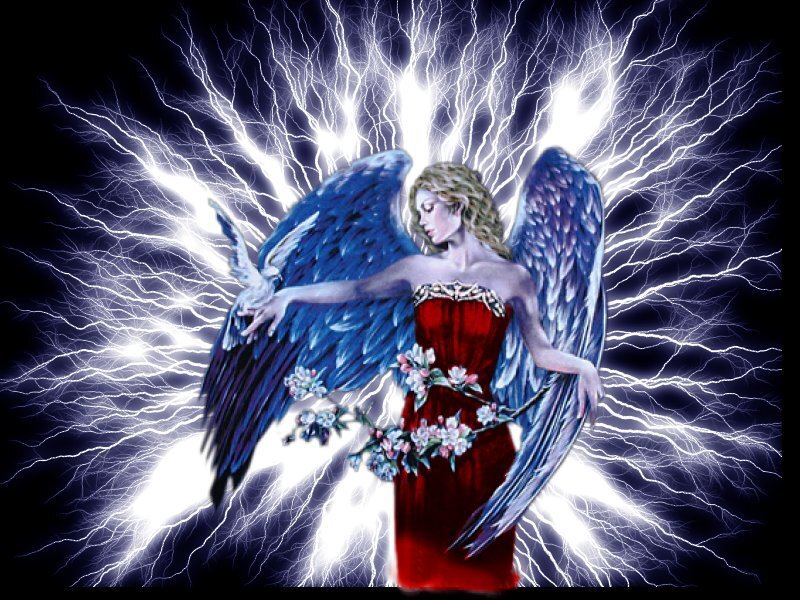 Angel with Blue Wings — Dramatic, Digital Art, Lightning