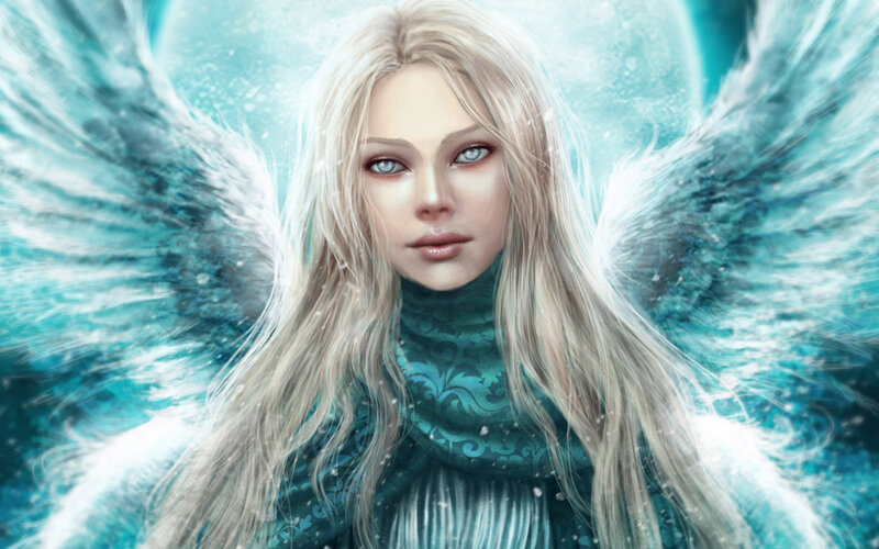 Angel with Blue Wings — Dramatic, Digital Art, Long Hair