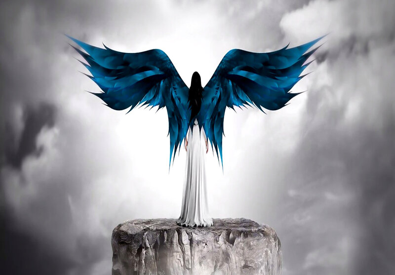 Angel with Blue Wings — Dramatic, Digital Art
