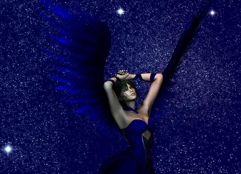 Angel with Blue Wings — Dramatic, Night