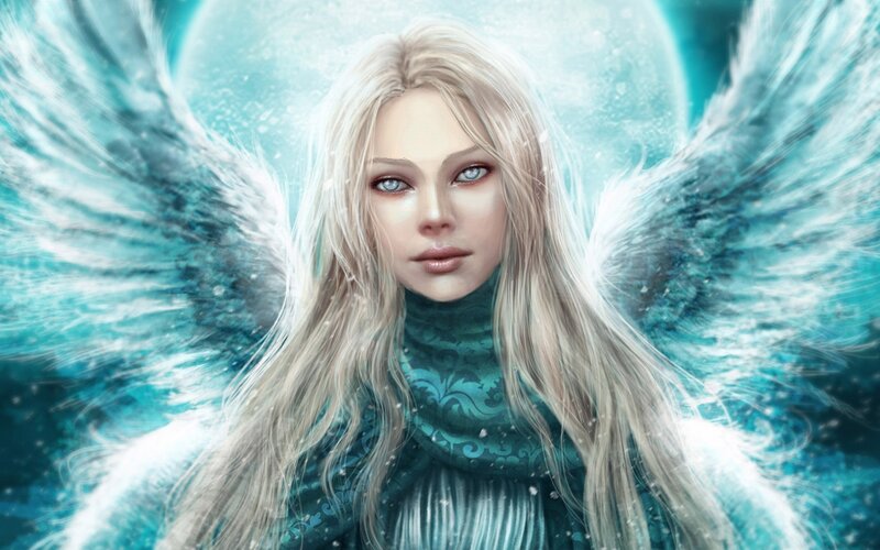 Angel with Blue Wings — Serene, Digital Art, Long Hair
