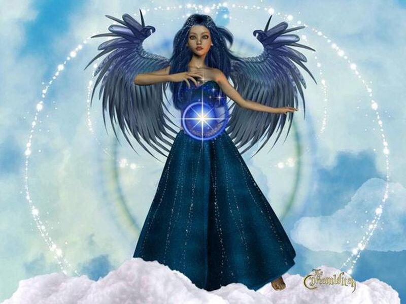 Angel with Blue Wings — Serene, Digital Art