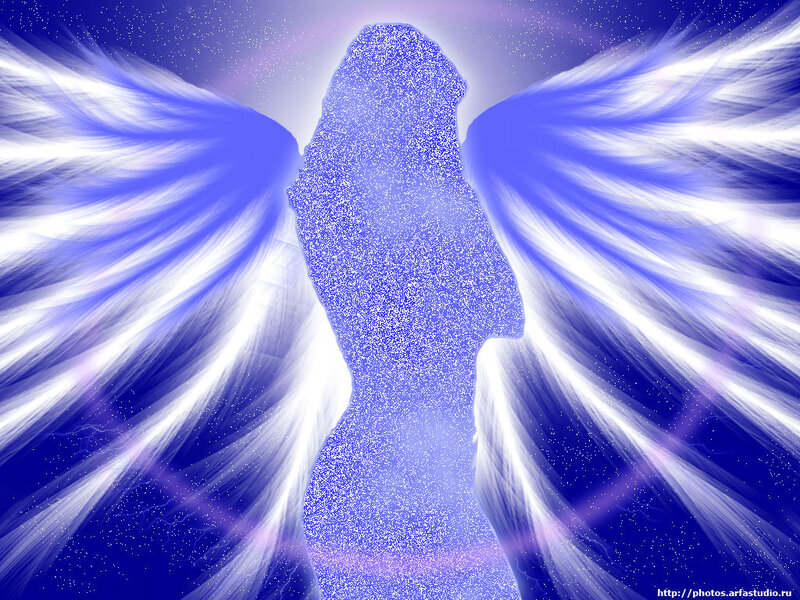 Angel with Blue Wings — Serene, Night, Digital Art, Stars