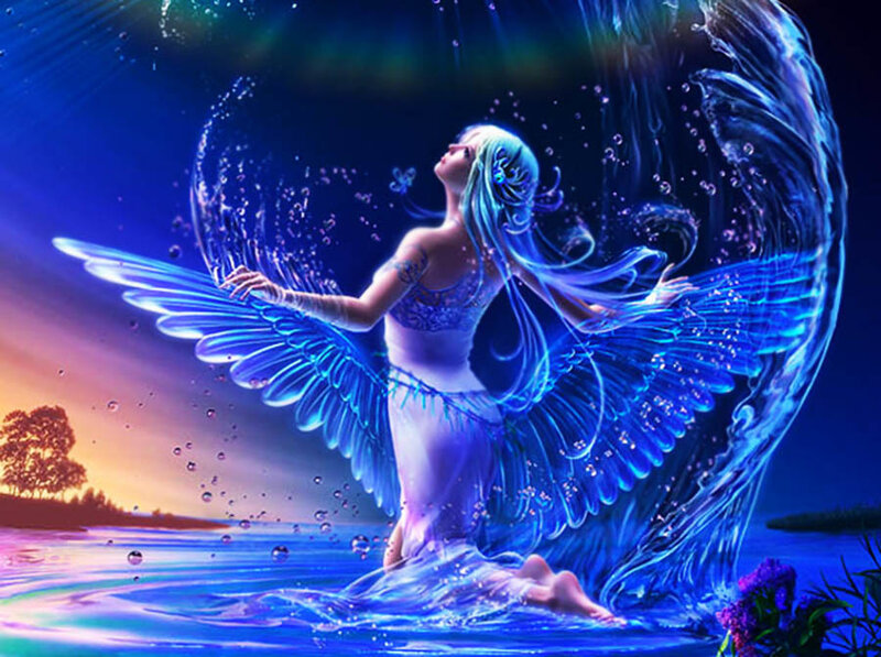 Angel with Blue Wings — Serene, Sunset