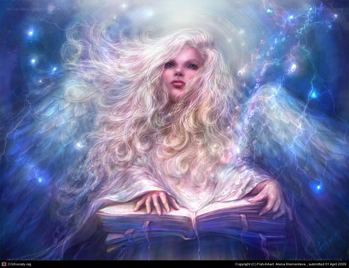 angel with book and lightning